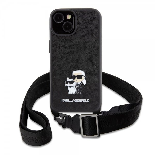 Karl Lagerfeld iPhone 15 Skal Saffiano Karl & Choupette Crossbody Svart