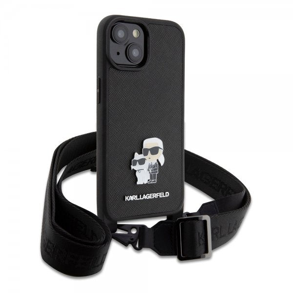 Karl Lagerfeld iPhone 15 Skal Saffiano Karl & Choupette Crossbody Svart