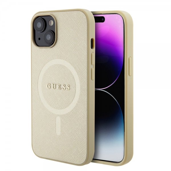 Guess iPhone 15 Skal Saffiano MagSafe Beige