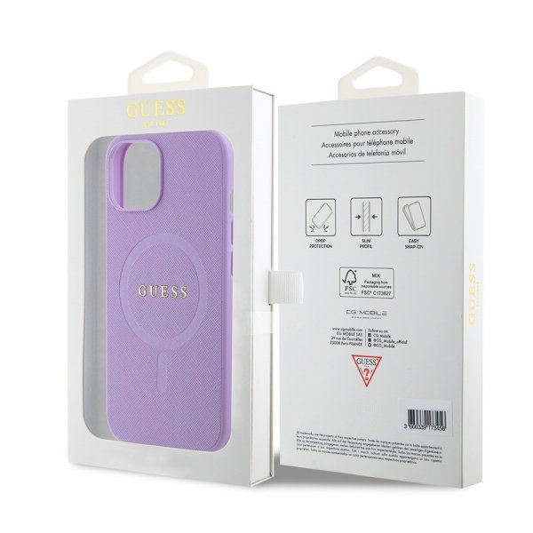 Guess iPhone 15 Skal Saffiano MagSafe Lila