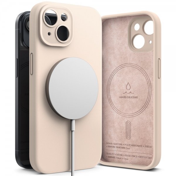 Ringke iPhone 15 Skal Silicone Magnetic Pink Sand