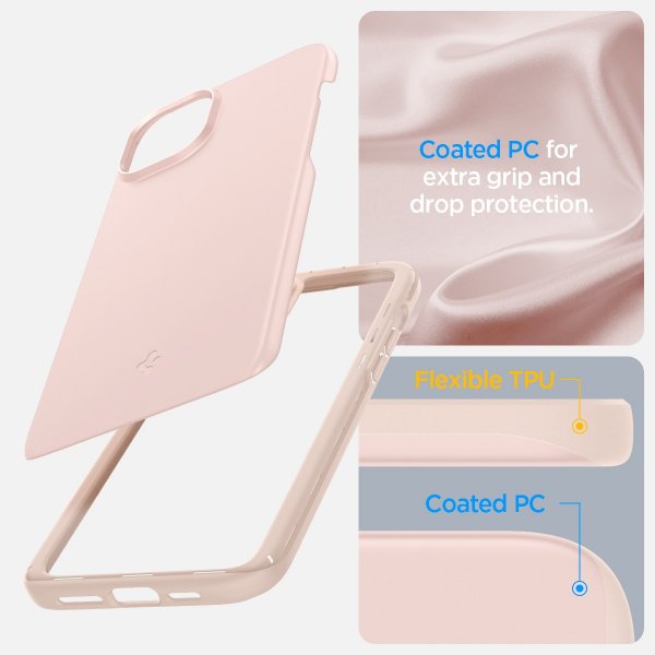Spigen iPhone 15 Skal Thin Fit Pink Sand