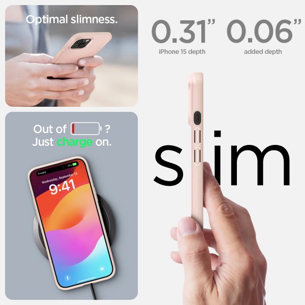 Spigen iPhone 15 Skal Thin Fit Pink Sand