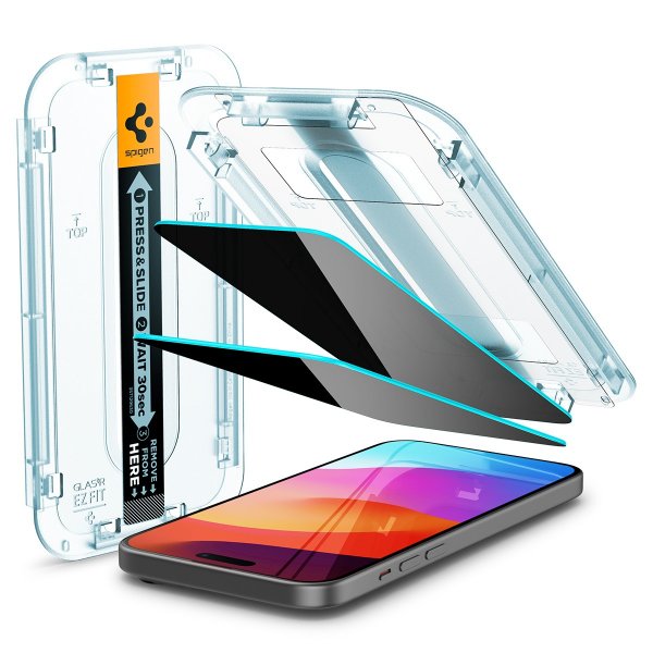 Spigen iPhone 15/iPhone 16 Skärmskydd GLAS.tR EZ Fit Privacy 2-pack
