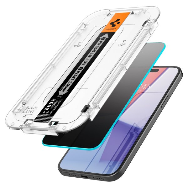 Spigen iPhone 15/iPhone 16 Skärmskydd GLAS.tR EZ Fit Privacy 2-pack