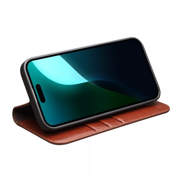 Qialino iPhone 16 Fodral Äkta Läder Brun