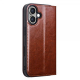 Qialino iPhone 16 Fodral Äkta Läder Brun