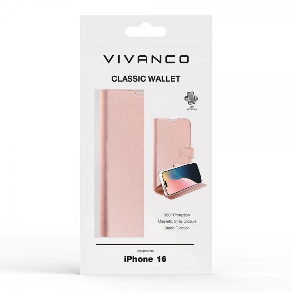 Vivanco iPhone 16 Fodral Classic Wallet Roseguld