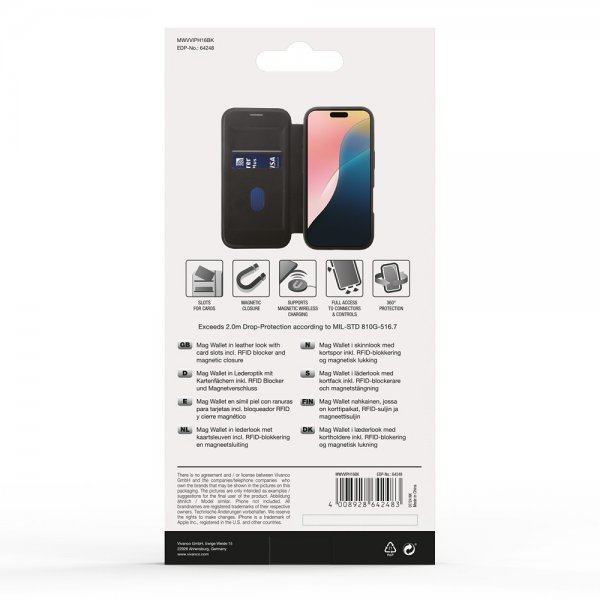 Vivanco iPhone 16 Fodral Mag Wallet Svart