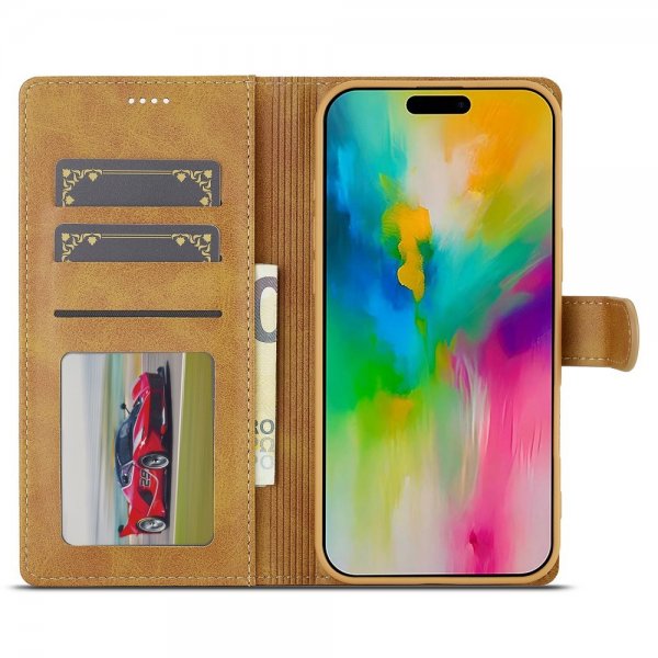 Lc.Imeeke iPhone 16 Fodral med Kortfack Stativfunktion Ljusbrun