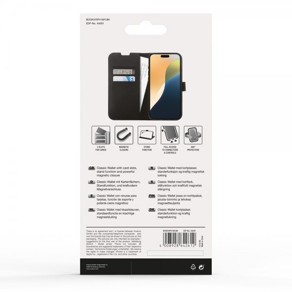 Vivanco iPhone 16 Plus Fodral Classic Wallet Svart