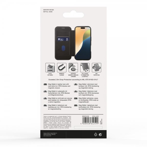 Vivanco iPhone 16 Plus Fodral Mag Wallet Svart