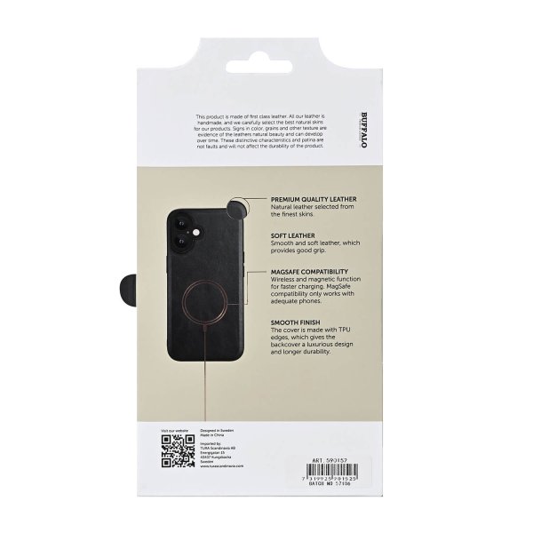 Buffalo iPhone 16 Plus Skal Äkta läder MagSeries Svart