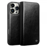 Qialino iPhone 16 Pro Fodral Äkta Läder Svart