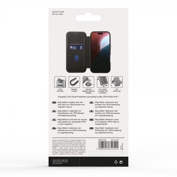 Vivanco iPhone 16 Pro Fodral Mag Wallet Svart