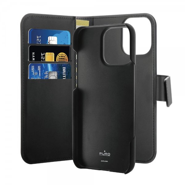 Puro iPhone 16 Pro Fodral Wallet Detachable 2 in 1 Svart