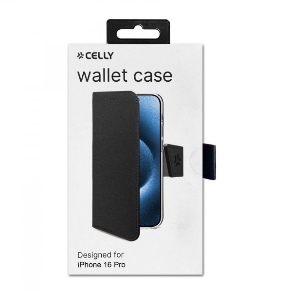 Celly iPhone 16 Pro Fodral Wally Wallet Case Svart