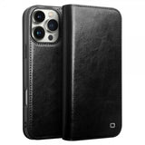 Qialino iPhone 16 Pro Max Fodral Äkta Läder Svart