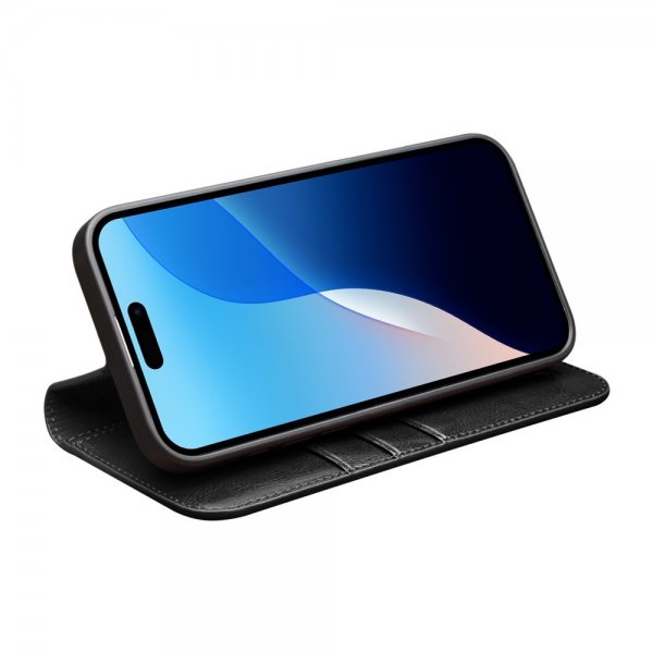 Qialino iPhone 16 Pro Max Fodral Äkta Läder Svart