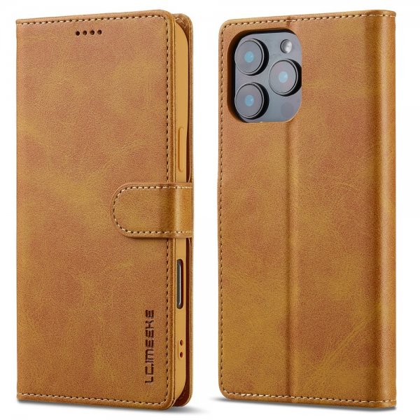 Lc.Imeeke iPhone 16 Pro Max Fodral med Kortfack Stativfunktion Ljusbrun