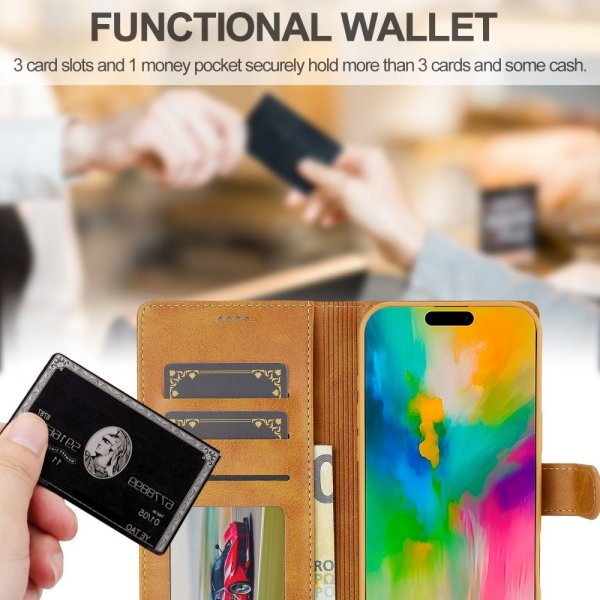 Lc.Imeeke iPhone 16 Pro Max Fodral med Kortfack Stativfunktion Ljusbrun