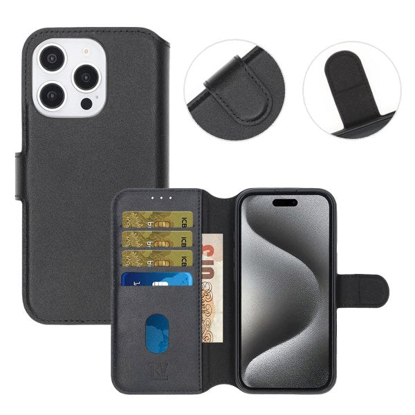 Rvelon iPhone 16 Pro Fodral Äkta läder Kortfack Svart