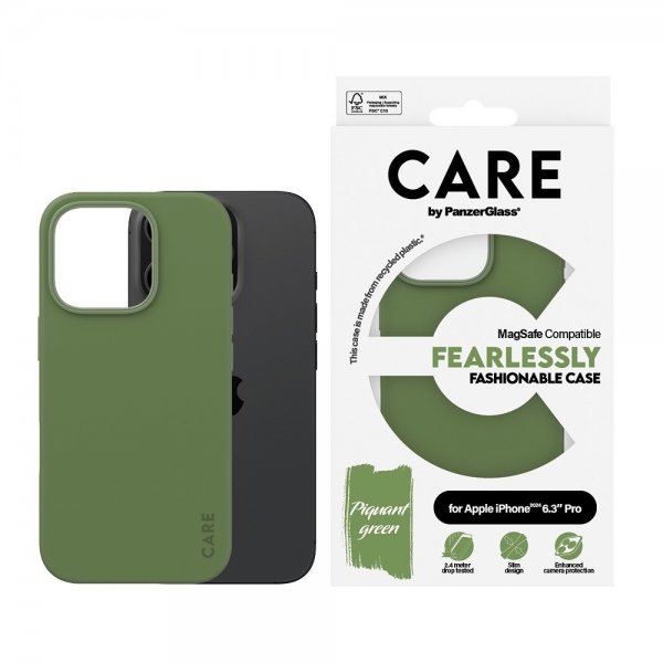 CARE by PanzerGlass iPhone 16 Pro Skal Fashionable MagSafe Grön