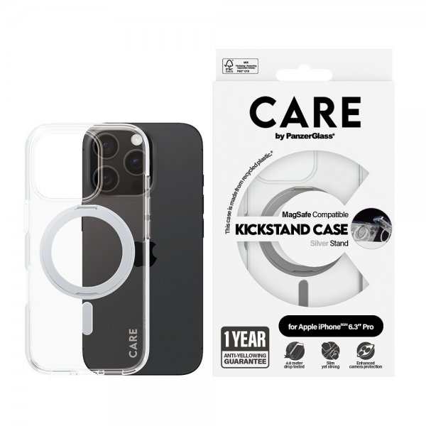 CARE by PanzerGlass iPhone 16 Pro Skal Kickstand MagSafe Silver