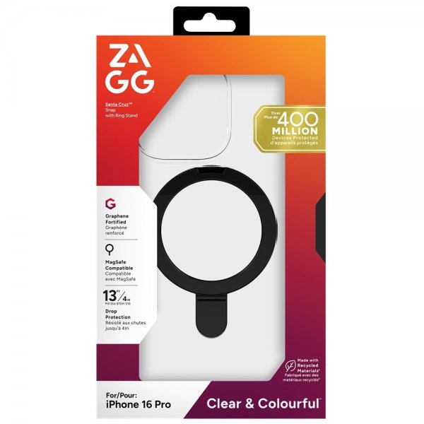 ZAGG iPhone 16 Pro Skal Santa Cruz Snap Ring Stand Svart
