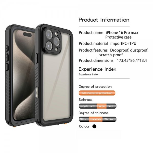 Redpepper iPhone 16 Pro Skal Vattentåligt IP68 Svart