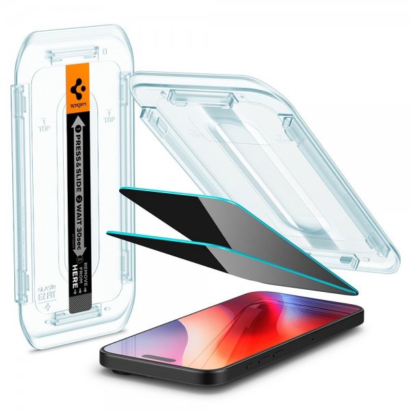 Spigen iPhone 16 Pro/iPhone 17/17 Pro Skärmskydd GLAS.tR EZ Fit Privacy 2-pack