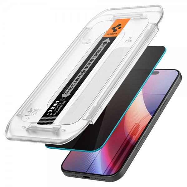 Spigen iPhone 16 Pro/iPhone 17/17 Pro Skärmskydd GLAS.tR EZ Fit Privacy 2-pack