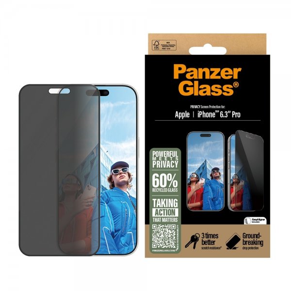 PanzerGlass iPhone 16 Pro Skärmskydd Ultra-Wide Fit Privacy EasyAligner