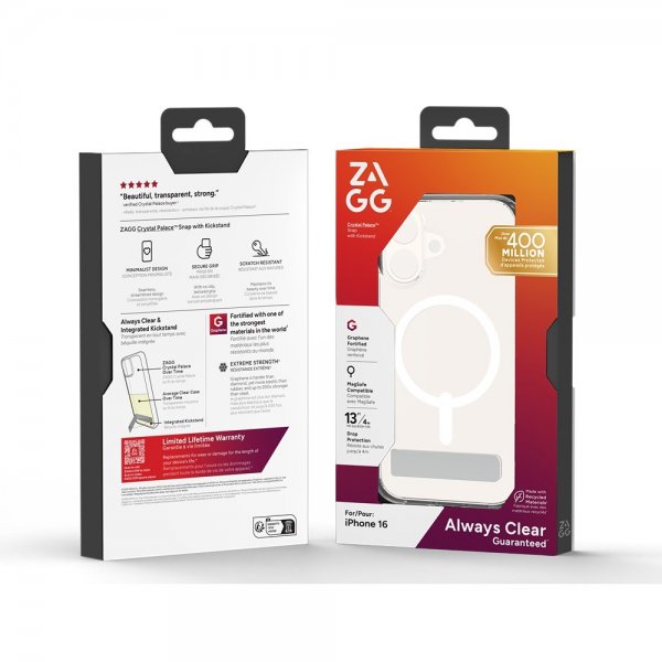 ZAGG iPhone 16 Skal Crystal Palace Snap Kickstand Transparent