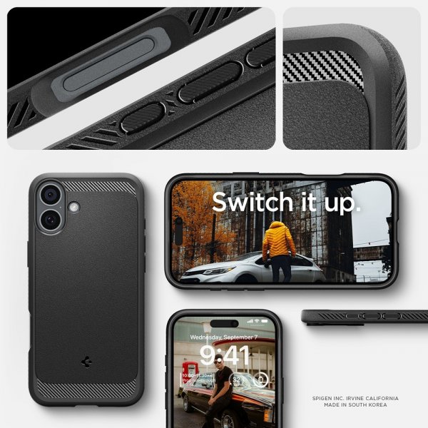 Spigen iPhone 16 Skal Rugged Armor MagFit Matte Black
