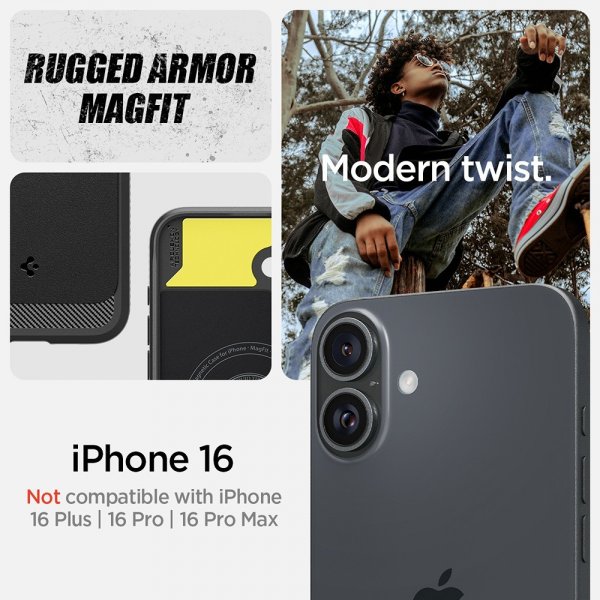 Spigen iPhone 16 Skal Rugged Armor MagFit Matte Black