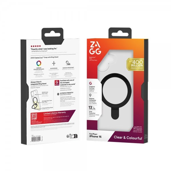 ZAGG iPhone 16 Skal Santa Cruz Snap Ring Stand Svart