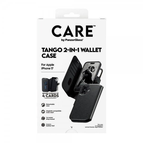 CARE by PanzerGlass iPhone 17 Fodral Tango Two-in-One Wallet MagSafe Svart