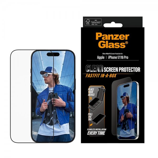 PanzerGlass iPhone 17/iPhone 16 Pro Skärmskydd Ultra-Wide Fit Clear Fastfit