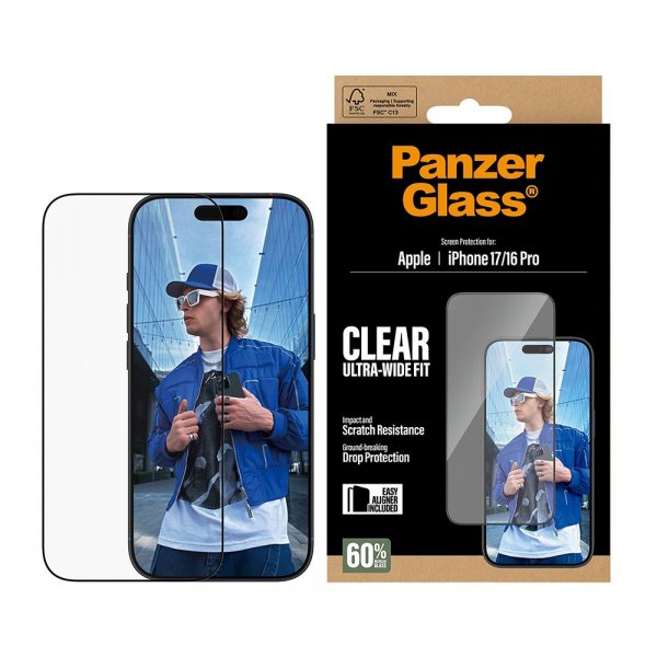 PanzerGlass iPhone 17/iPhone 16 Pro Skärmskydd Ultra-Wide Fit EasyAligner