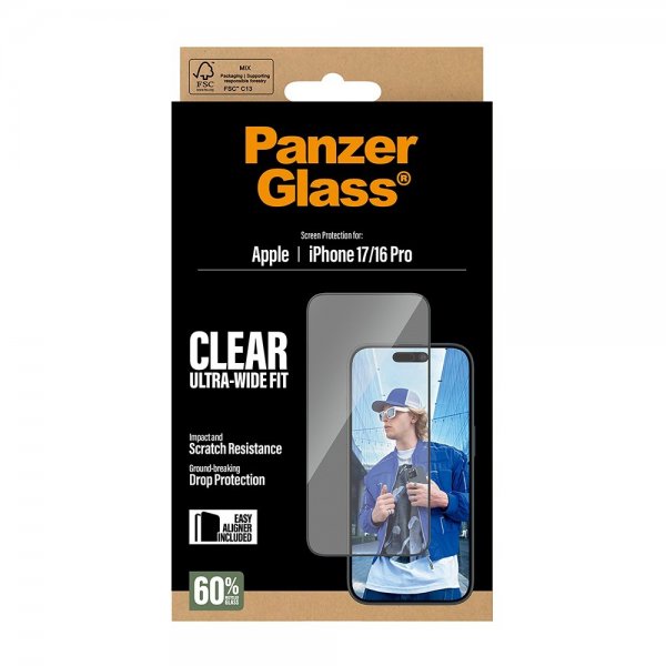 PanzerGlass iPhone 17/iPhone 16 Pro Skärmskydd Ultra-Wide Fit EasyAligner