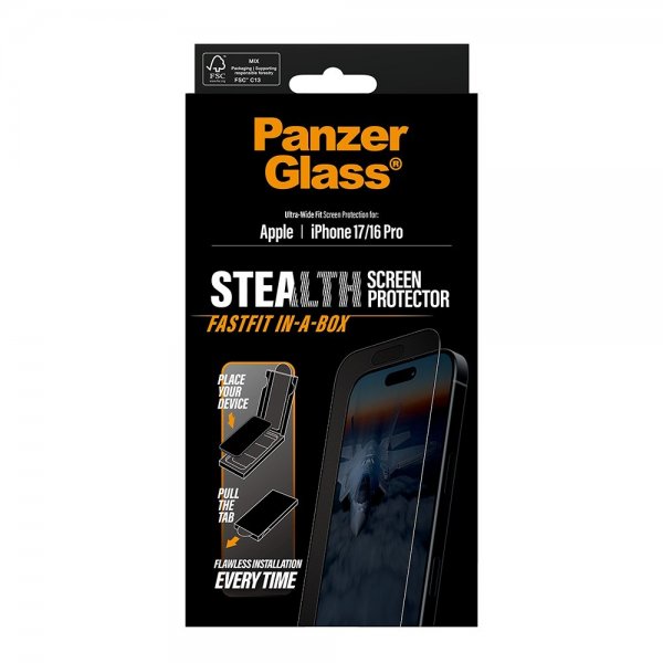 PanzerGlass iPhone 17/iPhone 16 Pro Skärmskydd Ultra-Wide Fit Stealth Fastfit