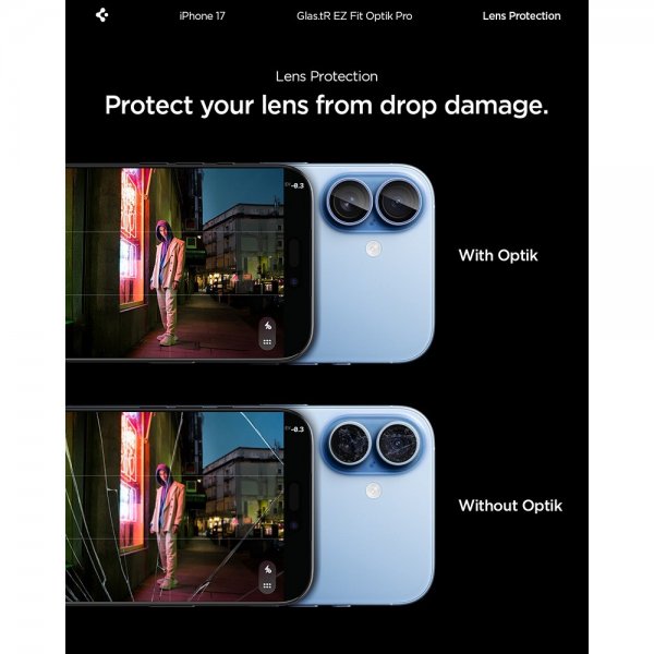 Spigen iPhone 17 Kameraskydd GLAS.tR EZ Fit Optik Pro 2-pack Blå