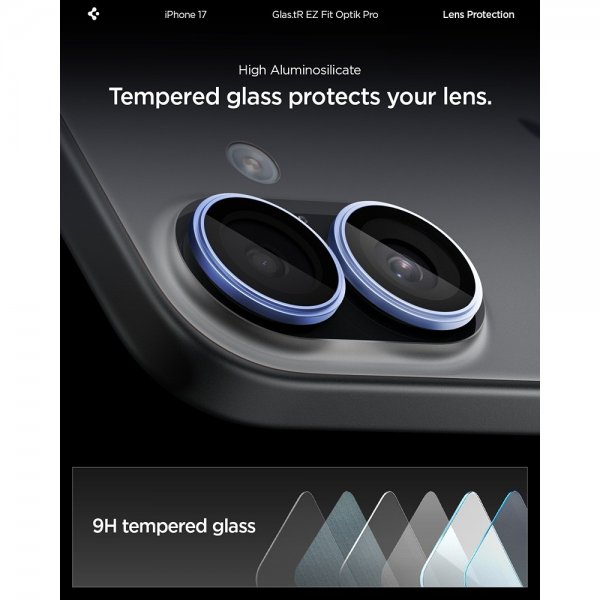 Spigen iPhone 17 Kameraskydd GLAS.tR EZ Fit Optik Pro 2-pack Blå