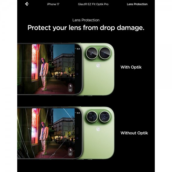 Spigen iPhone 17 Kameraskydd GLAS.tR EZ Fit Optik Pro 2-pack Grön