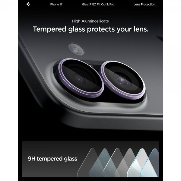 Spigen iPhone 17 Kameraskydd GLAS.tR EZ Fit Optik Pro 2-pack Lila