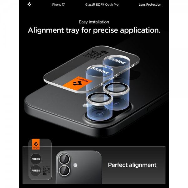Spigen iPhone 17 Kameraskydd GLAS.tR EZ Fit Optik Pro 2-pack Silver