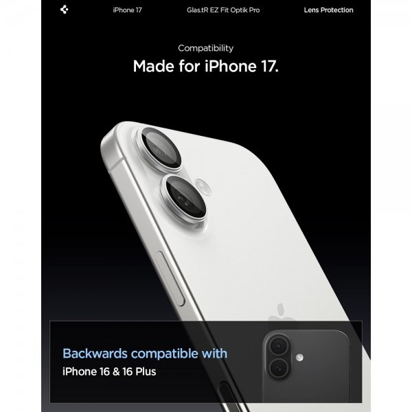 Spigen iPhone 17 Kameraskydd GLAS.tR EZ Fit Optik Pro 2-pack Silver