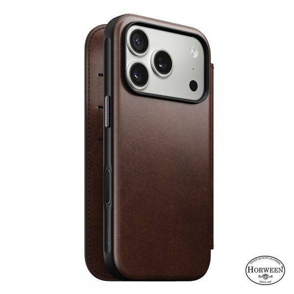 Nomad iPhone 17 Pro Fodral Modern Leather Folio Horween Rustic Brown
