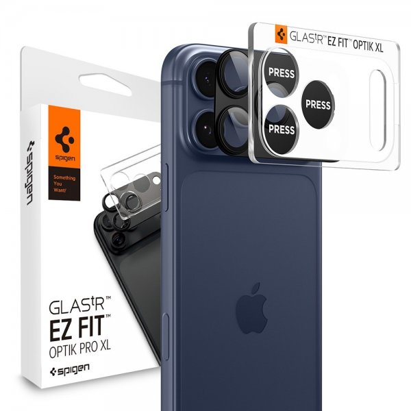 Spigen iPhone 17 Pro Kameraskydd Glas.tR EZ Fit Optik Pro XL Svart